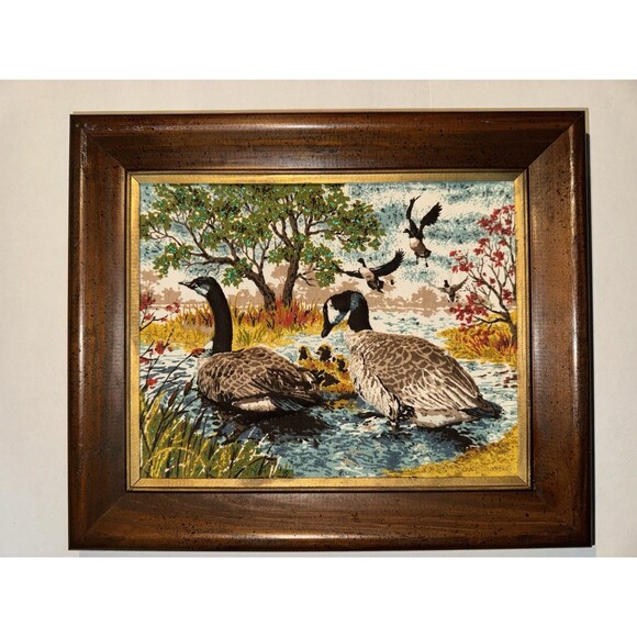 VTG Geese Framed Picture Custom Made House N Home Fabric Waterfowl Birds - Picture 3 of 10